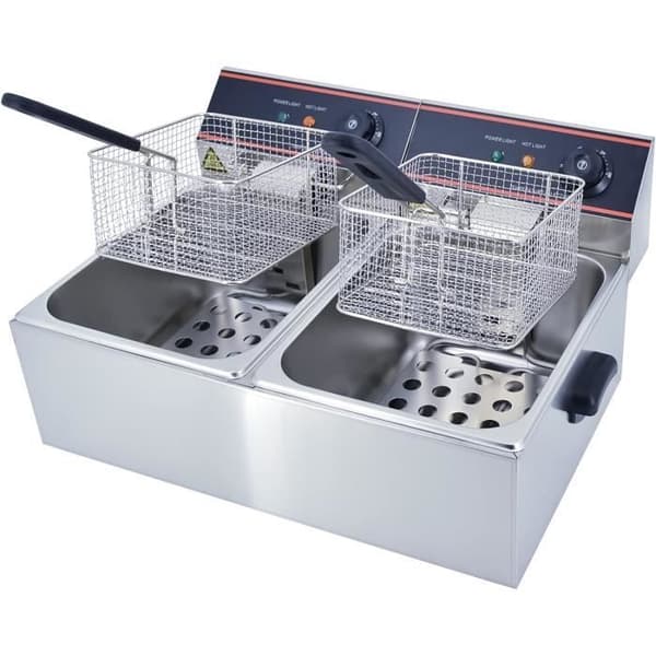 TAIMIKO Elektrisk Fritös 12L Kommersiell Fritös Professionell Fritös 2 Behållare Rostfritt Stål Med 2 Plast Handtag 6000W 22