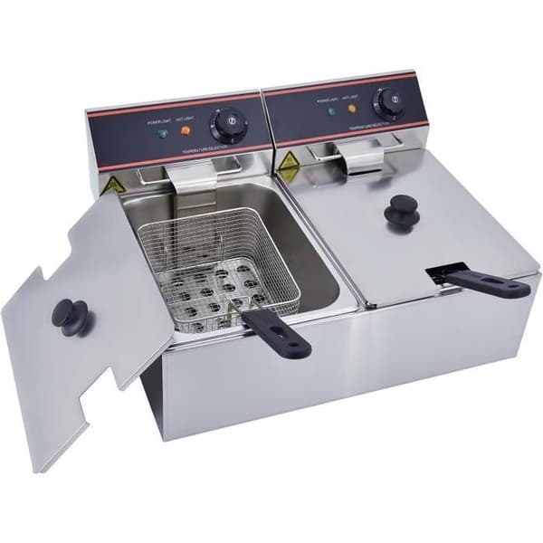 TAIMIKO Elektrisk Fritös 12L Kommersiell Fritös Professionell Fritös 2 Behållare Rostfritt Stål Med 2 Plast Handtag 6000W 22