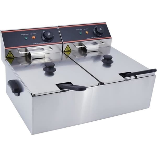 TAIMIKO Elektrisk Fritös 12L Kommersiell Fritös Professionell Fritös 2 Behållare Rostfritt Stål Med 2 Plast Handtag 6000W 22