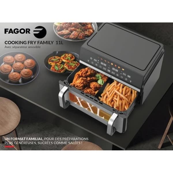 FAGOR Oljefri Fritös - Airfryer FG10AF - Kapacitet 11L - Dubbla 5,5L Tankar - Avtagbar Avdelare - 2200W