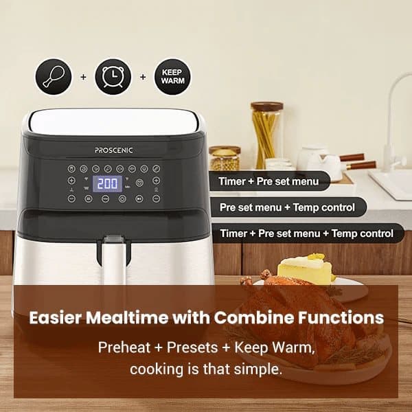 Proscenic T21 Air Fryer, 5.5L, LED-kosketusnäyttö, App & Alexa Smart Control, 8 esiasetettua ohjelmaa, musta
