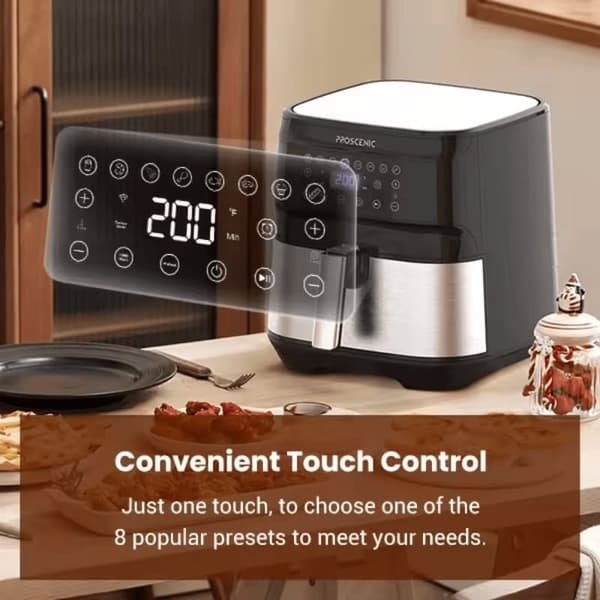 Proscenic T21 Air Fryer, 5.5L, LED-kosketusnäyttö, App & Alexa Smart Control, 8 esiasetettua ohjelmaa, musta
