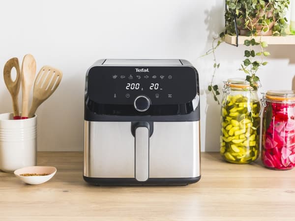Tefal Easy Fry Mega EY855D10 fritös Enkel 7,5 L Fristående 2020 W Varmluftsfritös Svart, Rostfritt stål