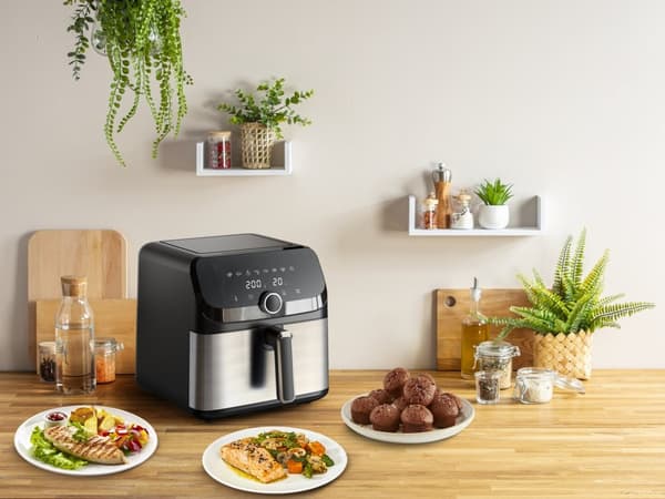 Tefal Easy Fry Mega EY855D10 fritös Enkel 7,5 L Fristående 2020 W Varmluftsfritös Svart, Rostfritt stål
