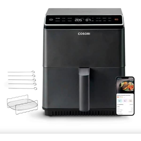 Svart Cosori Oljefri Fritös - Dual Blaze Chef Edition - 6,4 Liters Kapacitet - 12 Program - 5 Spett Och 1 Grill - 1700W