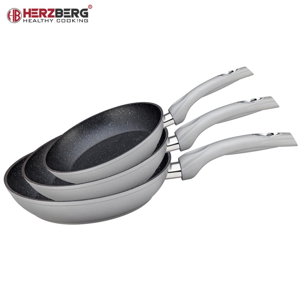 Herzberg HG-FP3: 3 stycken Smidd Aluminium Frypan Set 20/24/28 Silver