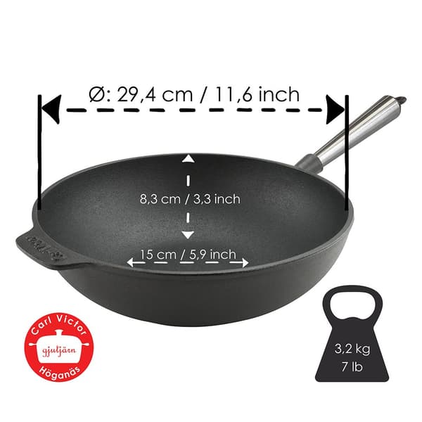 Gjutjärns Wokpanna 30cm Stålhandtag