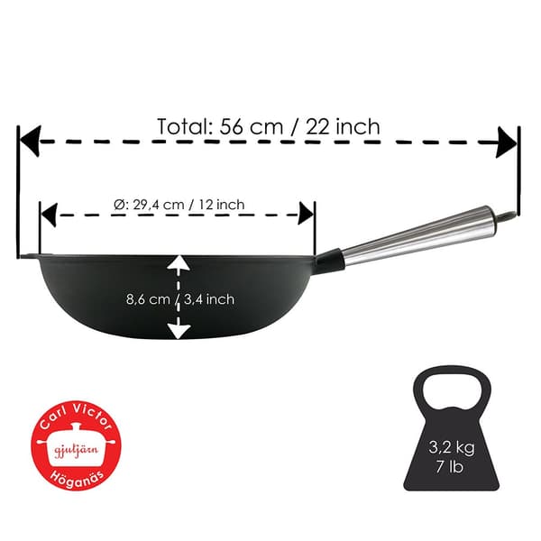 Gjutjärns Wokpanna 30cm Stålhandtag
