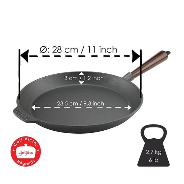 Gjutjärns Stekpanna 28 cm Trähandtag