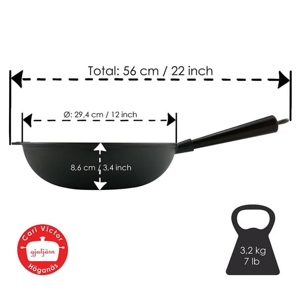 Gjutjärns Wokpanna 30cm Trähandtag