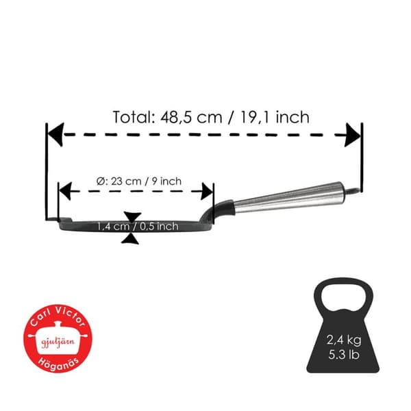 Gjutjärns Plättjärn 23cm Stålhandtag