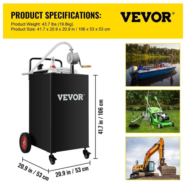 Brændstofvogn, 35 gallons kapacitet, tovejs roterende pumpe,Sort