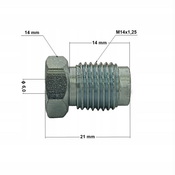 Stiv bremseslangeende M14x1,25, rør 6,0-6,35mm (KPS-50)