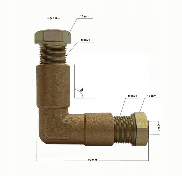 Polttoaineputkien kulmaliitos, kupari - teräs, 6 mm - ilman puristusliitosta