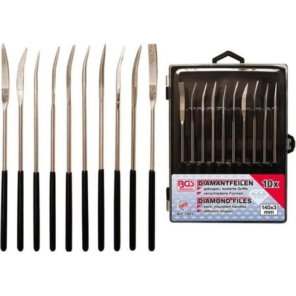 Set med böjda borrdiamantfiler 140 x 3 mm 10 st