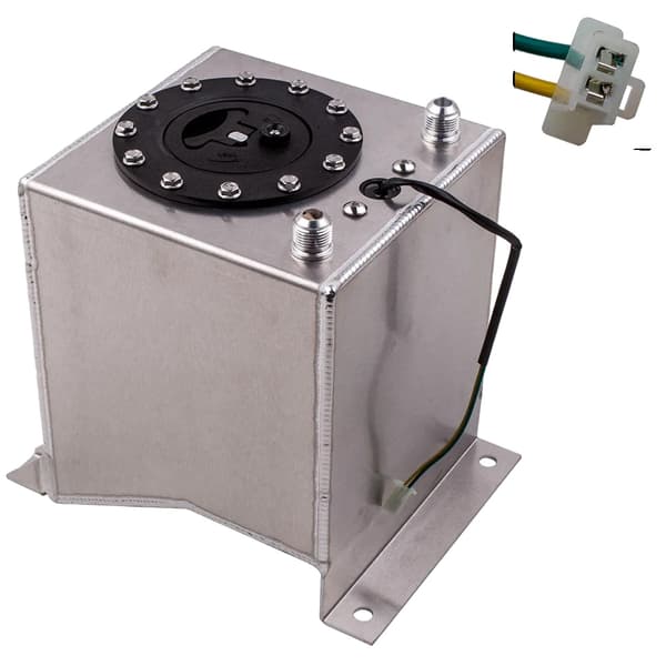2,5 gallons bränsletank, hållbar aluminiumkonstruktion, säkerhetsskum ingår, universell passform
