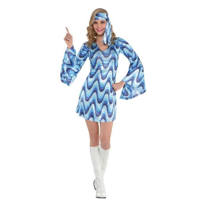 AMSCAN Disco Blue Costume Woman - Kjole og pandebånd
