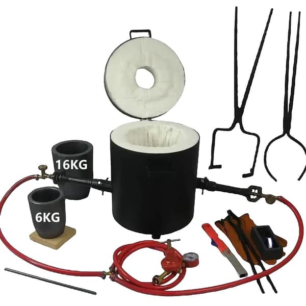 Gas Metal Smelteovn, 16 KG Kapacitet, Dobbelt Brænder Design,Sort