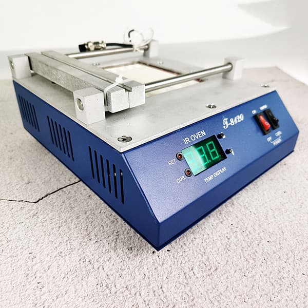 Forvarmning af ovn, opvarmningsbord, effektiv infrarød opvarmning, justerbar temperatur op til 450℃, kompakt design.