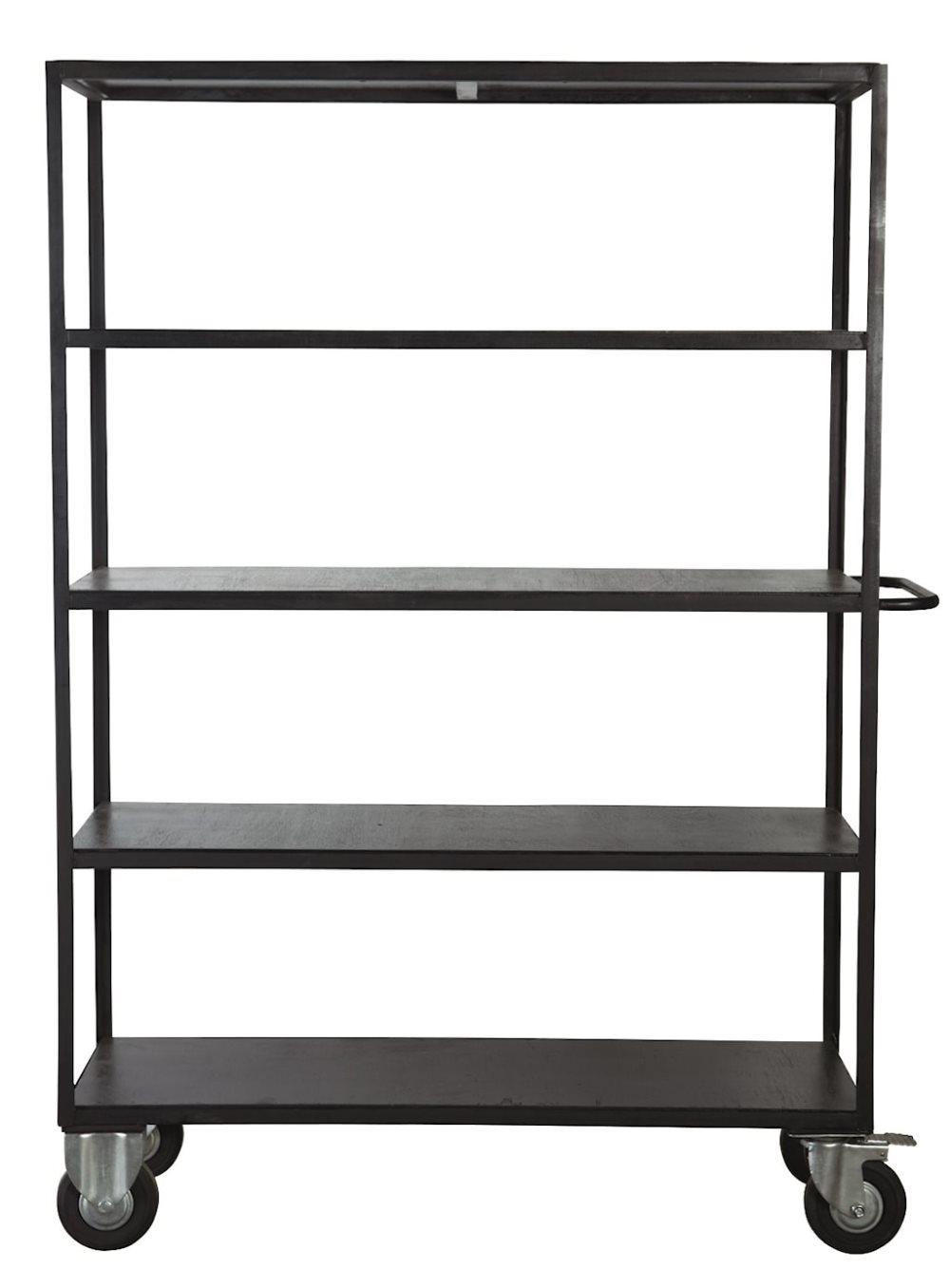 Rullvagn 4 hyllor Svart 130x40x175 cm