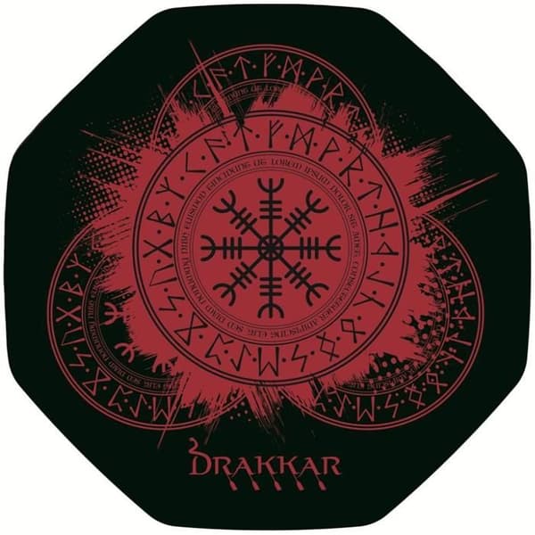 Konix - 61881117666 - Drakkar Kattegat Gaming Golvmatta 98 x 98 cm för kontorsstol - Vikingmönster - Svart och Röd