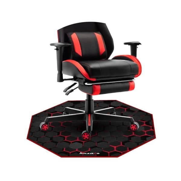 HUZARO Golvmatta 2.0 Gamer stolsmatta - Slitstark och tålig - Svart/Röd - 120cm - Neopren