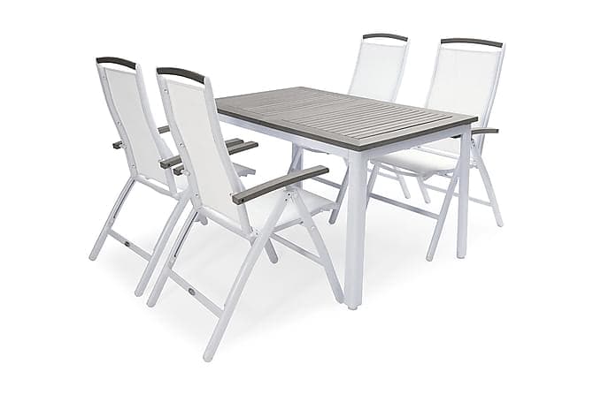 Hillerstorp Nydala Spisebordsaet 90x150-200 + 4 Positionsstol Grå/Hvid