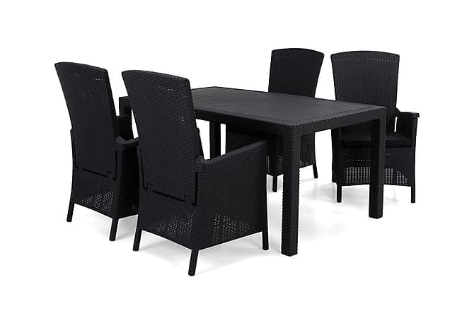 MELODY Bord 160 + 4 VERMONT Lenestol Antrasitt m Pute Svart