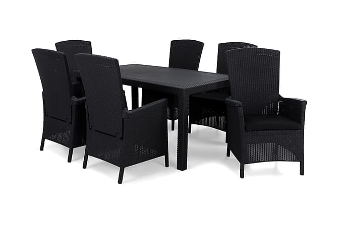 MELODY Bord 160 + 6 VERMONT Lenestol Antrasitt m Pute Svart