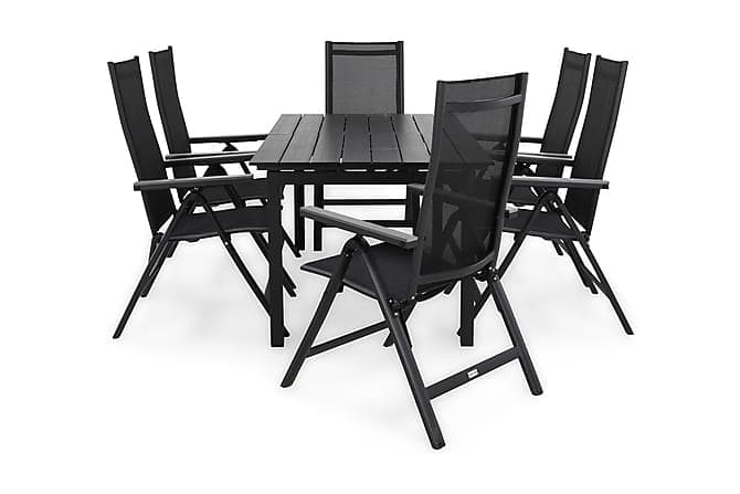 TUNIS Bord 152-210x90 Svart+6 MONACO LIGHT Stol Svart/Grå