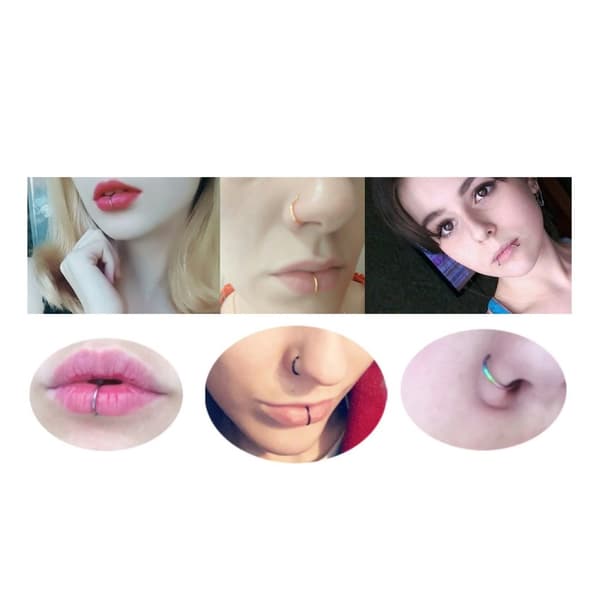 2-pack Svart Fake Piercing Läpp Näsring Septum Läppring utan Hål