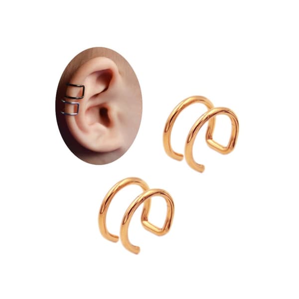 2-pack Rose Guld Fake Piercing Öron Örhänge Ear Cuff utan Hål