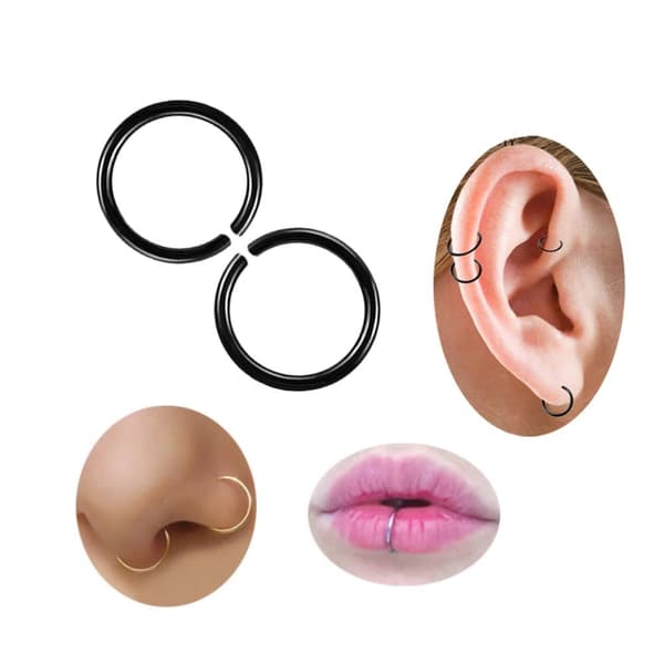 2-pack svart falske piercing ører leppe nese septum leppe