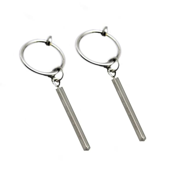 2-pack sølv falske piercing ører uten hull hengende stenger