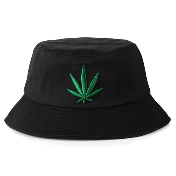 Svart Fiskehatt Bucket Hat Mössa Hatt Marijuanablad
