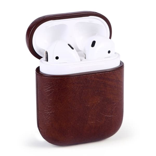 Brune eple airpods 1/2 pose saken beskyttelsesveske i skinnskinn