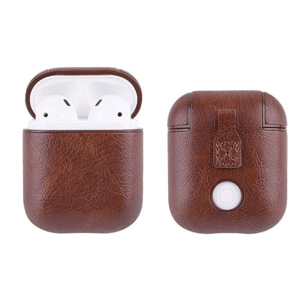 Brune eple airpods 1/2 pose saken beskyttelsesveske i skinnskinn