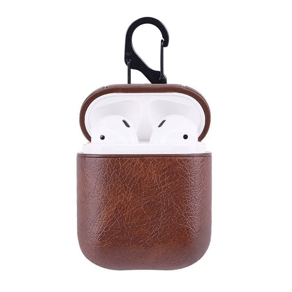 Brune eple airpods 1/2 pose saken beskyttelsesveske i skinnskinn
