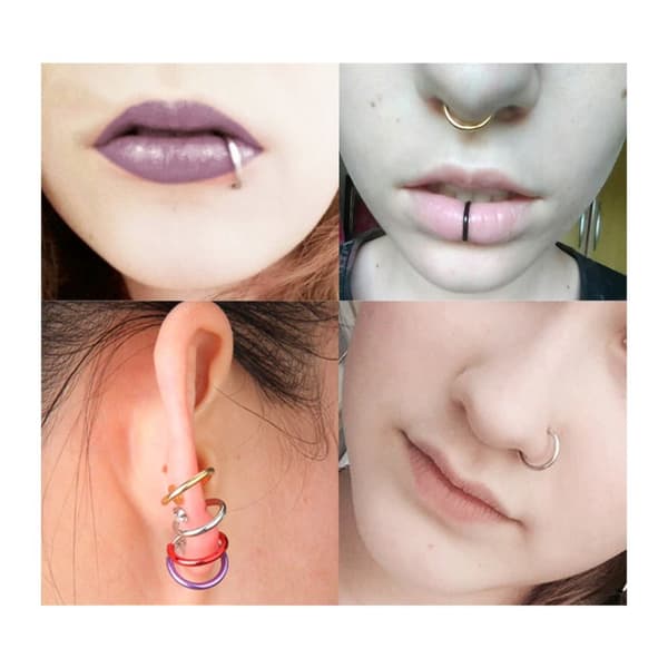 2-pack flerfarvede falske piercing ører læbe næse ring septum læbe ring