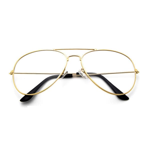 Retro pilot aviator briller gullklart glass uten styrke