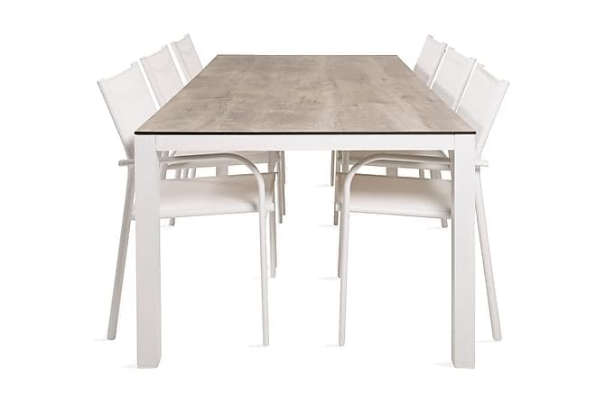 ALPACKA Matgrupp + 6 LANGSTRAND Karmstolar Vit/Grå