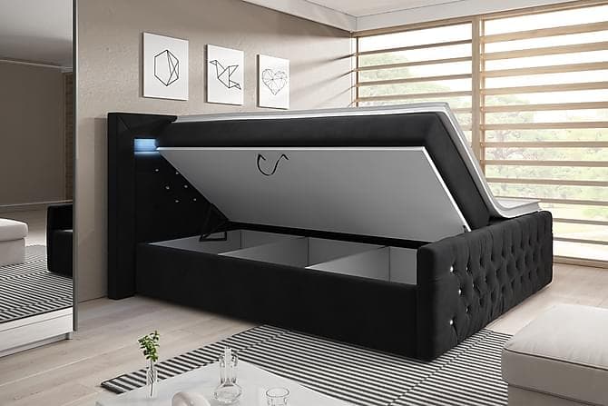 Franco Crystal Kontinentalseng 160x200 LED-belysning Sort/Velour