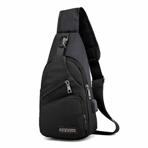 Axelväska Herr Cross Body Väska Powerbank Uttag – Svart