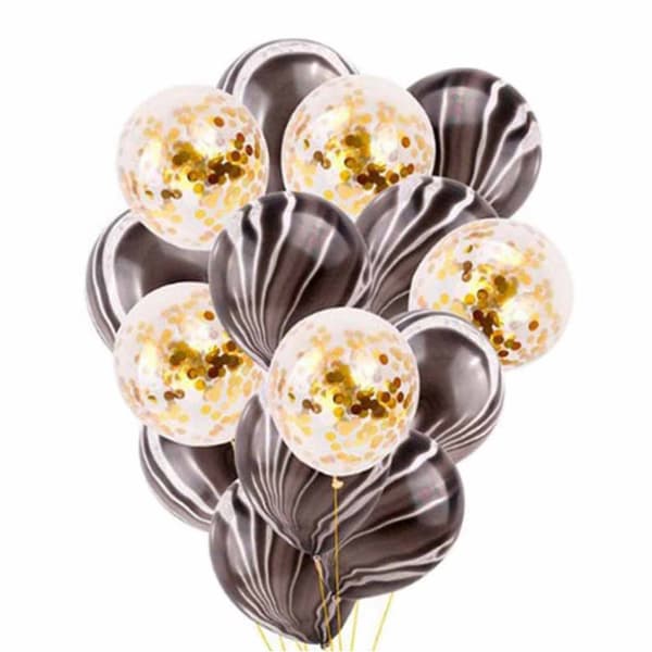 15-pack Ballonger Svart Guld Konfettiballonger 31cm Födelsedag