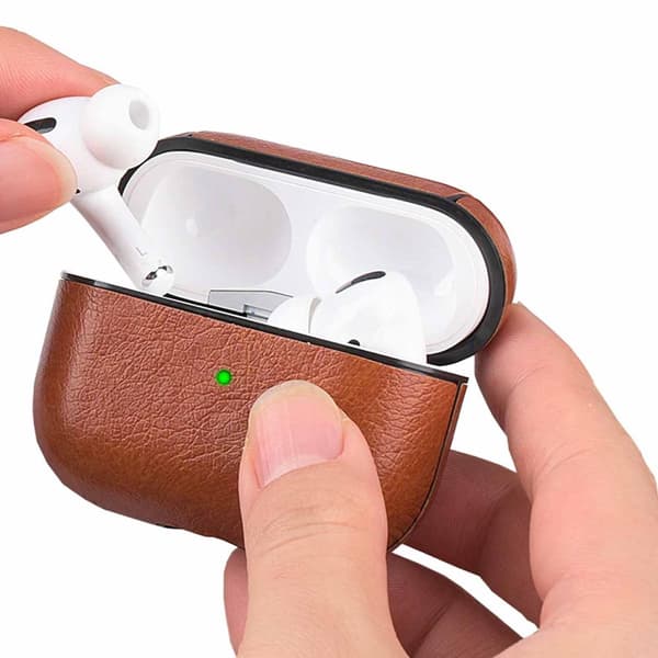 Brunt Apple AirPods Pro Väska Fodral Skyddsfodral Skinn Läder
