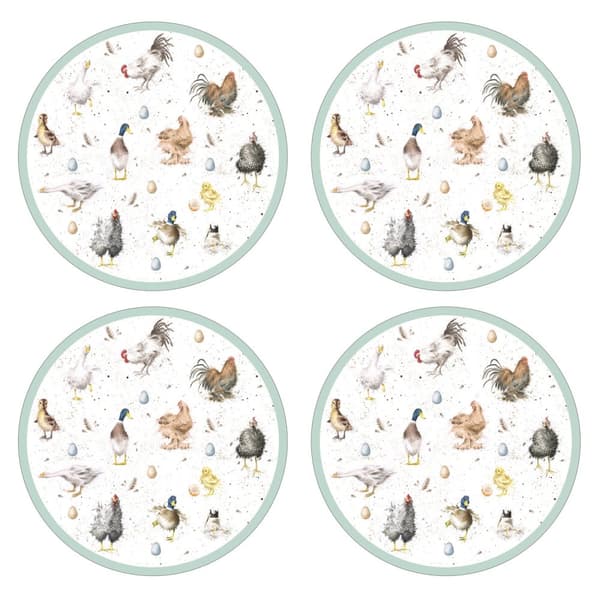 Wrendale Designs "Farmyard Feathers" Runda bordsunderlägg 4-pack