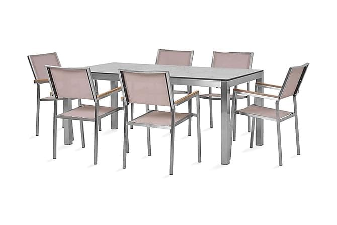 BACOLI Matbord 180 cm Vit + 6 Stolar