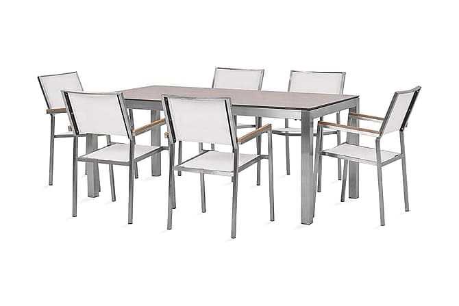 BACOLI Matbord 180 cm Brun/Vit + 6 Stolar