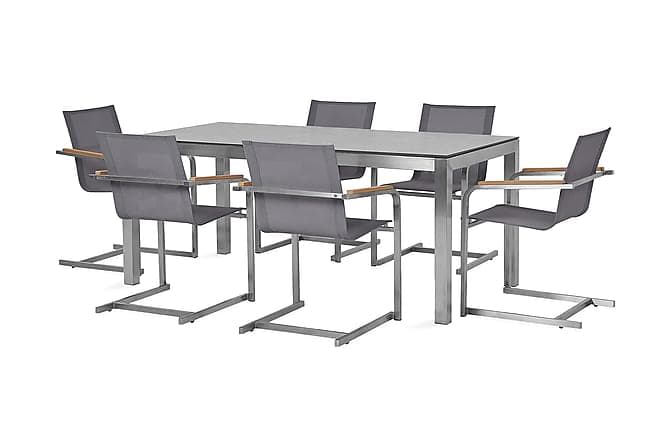 BACOLI Matbord 180 cm Grå + 6 Stolar