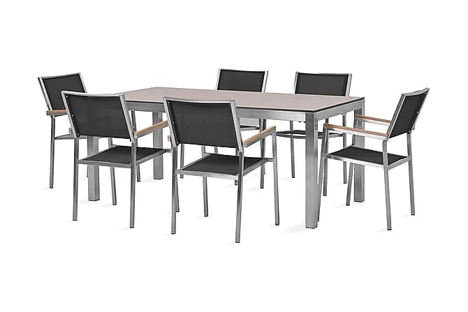 BACOLI Matbord 180 cm Brun/Svart + 6 Stolar